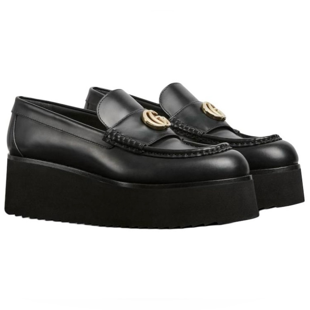 Gucci Moccasin Leather Loafers 5.5cm Black Millennial Ribot size 38 816326